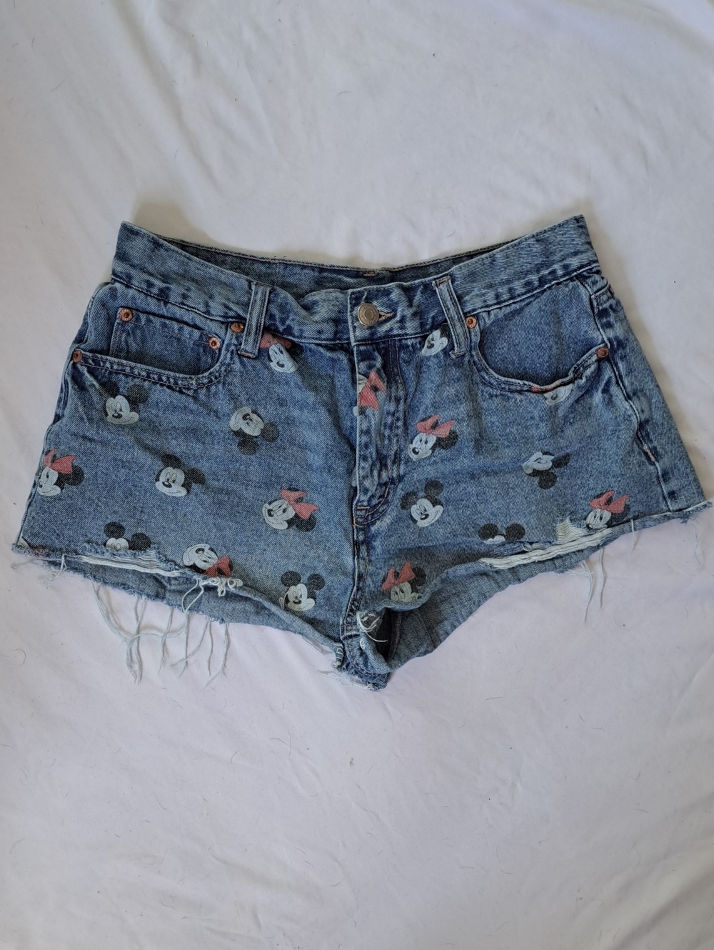 Aeropostale Disney Minnie Mouse Mickey Mouse Print Denim Cutoff Shorts Size 4
